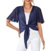 MEROKEETY Women’s Summer Lightweight Sheer Shrugs Tie Front Chiffon Cardigan Cover Up Shawls for Evening Dresses(Navy)