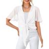 MEROKEETY Women’s Summer Lightweight Sheer Shrugs Tie Front Chiffon Cardigan Cover Up Shawls for Evening Dresses(White)