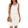 MEROKEETY Women’s Summer Mini Sundress Casual Waffle Knit Square Neck Drawstring Beach Tank Dresses(White)