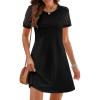 MEROKEETY Women’s Summer Short Lace Sleeve T Shirt Dress Casual Crew Neck Pleated Front Shift Dresses(Black)