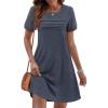 MEROKEETY Women’s Summer Short Lace Sleeve T Shirt Dress Casual Crew Neck Pleated Front Shift Dresses(Navy)