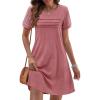 MEROKEETY Women’s Summer Short Lace Sleeve T Shirt Dress Casual Crew Neck Pleated Front Shift Dresses(Pink)