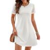MEROKEETY Women’s Summer Short Lace Sleeve T Shirt Dress Casual Crew Neck Pleated Front Shift Dresses(White)