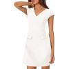MEROKEETY Women’s V Neck Work Business Dresses Elegant Formal Office Cap Sleeve Casual Mini Dress(Beige)