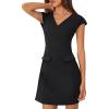MEROKEETY Women’s V Neck Work Business Dresses Elegant Formal Office Cap Sleeve Casual Mini Dress(Black)