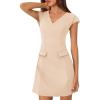 MEROKEETY Women’s V Neck Work Business Dresses Elegant Formal Office Cap Sleeve Casual Mini Dress(Khaki)