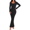 MEROKEETY Women’s Winter Spring Long Sleeve Bodycon Sweater Dress 2026 Fall Square Neck Ribbed Knit Party Maxi Dresses(Black)