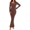 MEROKEETY Women’s Winter Spring Long Sleeve Bodycon Sweater Dress 2026 Fall Square Neck Ribbed Knit Party Maxi Dresses(Coffee)