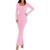 MEROKEETY Women’s Winter Spring Long Sleeve Bodycon Sweater Dress 2026 Fall Square Neck Ribbed Knit Party Maxi Dresses(Light Pink)