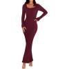 MEROKEETY Women’s Winter Spring Long Sleeve Bodycon Sweater Dress 2026 Fall Square Neck Ribbed Knit Party Maxi Dresses(Wine)