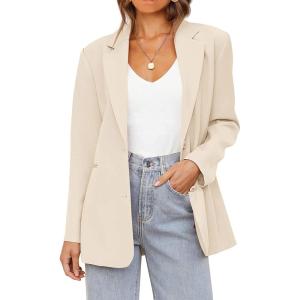 MEROKEETY Blazers for Women Business Casual 2025 Fall Oversized Long Sleeve Lapel Suit Jacket Work Office Blazer(Apricot)