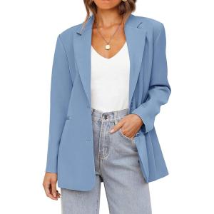 MEROKEETY Blazers for Women Business Casual 2025 Fall Oversized Long Sleeve Lapel Suit Jacket Work Office Blazer(Dusty Blue)