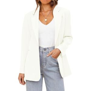 MEROKEETY Blazers for Women Business Casual 2025 Fall Oversized Long Sleeve Lapel Suit Jacket Work Office Blazer(Ivory)