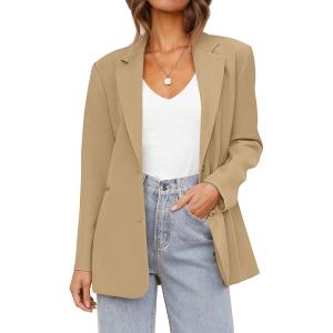 MEROKEETY Blazers for Women Business Casual 2025 Fall Oversized Long Sleeve Lapel Suit Jacket Work Office Blazer(Khaki)