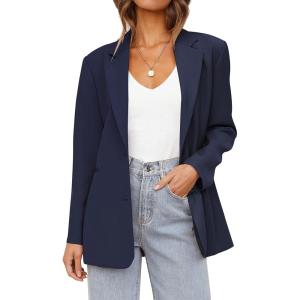 MEROKEETY Blazers for Women Business Casual 2025 Fall Oversized Long Sleeve Lapel Suit Jacket Work Office Blazer(Navy)