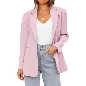 MEROKEETY Blazers for Women Business Casual 2025 Fall Oversized Long Sleeve Lapel Suit Jacket Work Office Blazer(Pink)