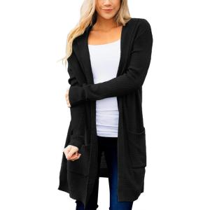 MEROKEETY Long Cardigans for Women 2026 Fall Winter Hooded Long Sleeve Open Front Sweaters with Pockets(Black)