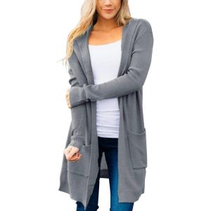MEROKEETY Long Cardigans for Women 2026 Fall Winter Hooded Long Sleeve Open Front Sweaters with Pockets(Grey)