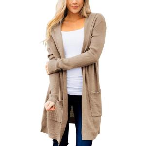 MEROKEETY Long Cardigans for Women 2026 Fall Winter Hooded Long Sleeve Open Front Sweaters with Pockets(Khaki)
