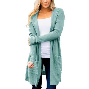 MEROKEETY Long Cardigans for Women 2026 Fall Winter Hooded Long Sleeve Open Front Sweaters with Pockets(Lake Green)