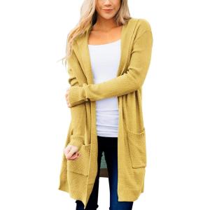 MEROKEETY Long Cardigans for Women 2026 Fall Winter Hooded Long Sleeve Open Front Sweaters with Pockets(Mustard)