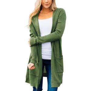 MEROKEETY Long Cardigans for Women 2026 Fall Winter Hooded Long Sleeve Open Front Sweaters with Pockets(Olive)