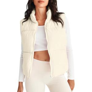 MEROKEETY Puffer Vest Women 2025 Fall Winter Sleeveless Jackets Lightweight Warm Stand Collar Quilted Zip Up Coat(Beige)