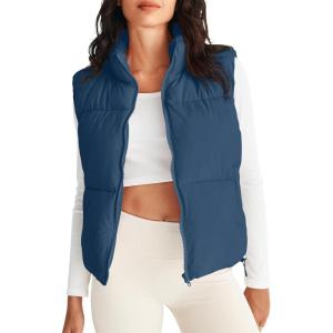 MEROKEETY Puffer Vest Women 2025 Fall Winter Sleeveless Jackets Lightweight Warm Stand Collar Quilted Zip Up Coat(Darkblue)