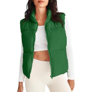 MEROKEETY Puffer Vest Women 2025 Fall Winter Sleeveless Jackets Lightweight Warm Stand Collar Quilted Zip Up Coat(Green)