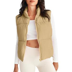 MEROKEETY Puffer Vest Women 2025 Fall Winter Sleeveless Jackets Lightweight Warm Stand Collar Quilted Zip Up Coat(Khaki)