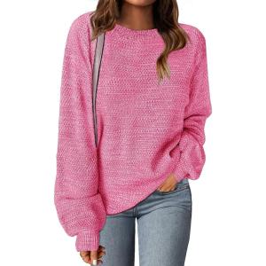 MEROKEETY Sweaters for Women Fall Winter 2026 Oversized Pullover Spring Crew Neck Long Sleeve Heathered Knit Tops(Rose)