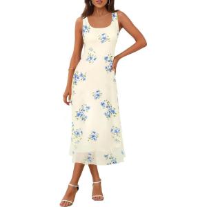 MEROKEETY Women’s 2025 Summer Floral Midi Dress Casual Flowy Mesh Boho Vacation Beach Sundress(Apricot)