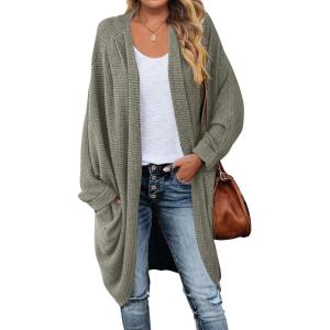 MEROKEETY Women’s 2026 Fall Waffle Knit Batwing Long Sleeve Cardigan Loose Open Front Sweater Coat(Olive)