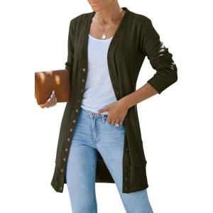 MEROKEETY Women’s 2026 Spring Long Sleeve Cardigan Sweater Lightweight Snap Button Down Open Front Casual Outfit(Army Green)