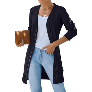 MEROKEETY Women’s 2026 Spring Long Sleeve Cardigan Sweater Lightweight Snap Button Down Open Front Casual Outfit(Black)