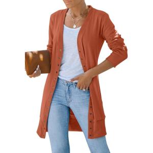 MEROKEETY Women’s 2026 Spring Long Sleeve Cardigan Sweater Lightweight Snap Button Down Open Front Casual Outfit(Brown)