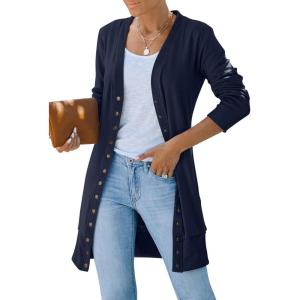 MEROKEETY Women’s 2026 Spring Long Sleeve Cardigan Sweater Lightweight Snap Button Down Open Front Casual Outfit(Navy)