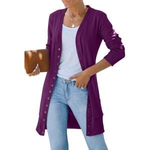 MEROKEETY Women’s 2026 Spring Long Sleeve Cardigan Sweater Lightweight Snap Button Down Open Front Casual Outfit(Plum)