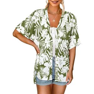 MEROKEETY Women’s 2026 Summer Lightweight Kimono Cardigan Short Sleeve Open Front Casual Loose Trendy Beach Cover Ups(Army Green)