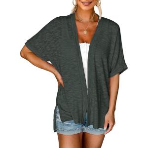 MEROKEETY Women’s 2026 Summer Lightweight Kimono Cardigan Short Sleeve Open Front Casual Loose Trendy Beach Cover Ups(Dark Grey)