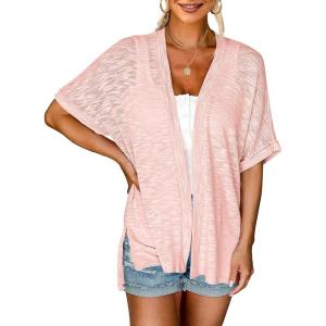 MEROKEETY Women’s 2026 Summer Lightweight Kimono Cardigan Short Sleeve Open Front Casual Loose Trendy Beach Cover Ups(Light Pink)