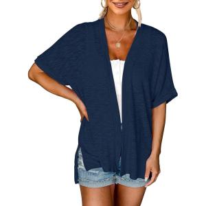 MEROKEETY Women’s 2026 Summer Lightweight Kimono Cardigan Short Sleeve Open Front Casual Loose Trendy Beach Cover Ups(Navy)