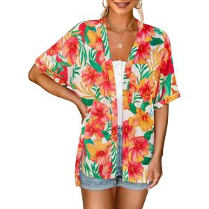 MEROKEETY Women’s 2026 Summer Lightweight Kimono Cardigan Short Sleeve Open Front Casual Loose Trendy Beach Cover Ups(Orange)