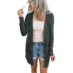 MEROKEETY Women’s Lightweight Cardigan Summer Long Open Front Button Down Trendy Loose Outwear with Pockets(Darkgrey)