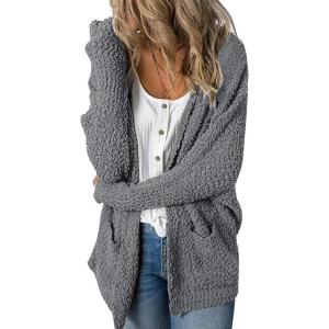 MEROKEETY Women’s Long Sleeve Soft Chunky Knit Sweater Open Front Cardigans Outwear Coat(Bat Grey)