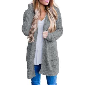 MEROKEETY Women’s Long Sleeve Soft Chunky Knit Sweater Open Front Cardigans Outwear Coat(Grey)