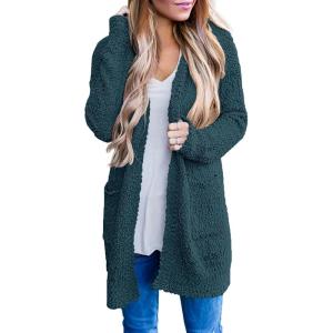 MEROKEETY Women’s Long Sleeve Soft Chunky Knit Sweater Open Front Cardigans Outwear Coat(Hunter Green)