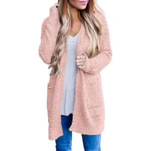 MEROKEETY Women’s Long Sleeve Soft Chunky Knit Sweater Open Front Cardigans Outwear Coat(Pink)