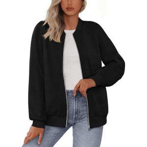 MEROKEETY Womens Long Sleeve Zip Up Sweatshirts Jackets Casual Loose Outwear with Pockets(Black)