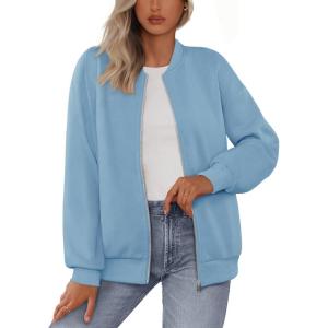 MEROKEETY Womens Long Sleeve Zip Up Sweatshirts Jackets Casual Loose Outwear with Pockets(Blue)